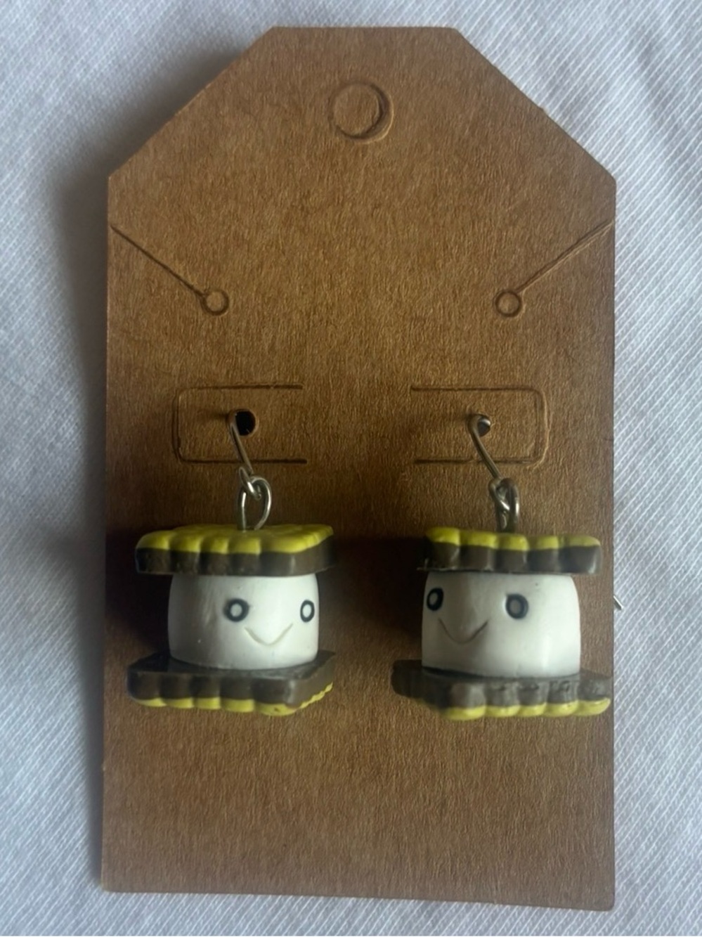 Cute Yellow S'mores Kids Earrings - Smiling Marshmallow Design